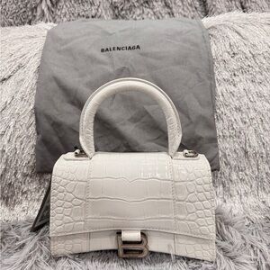 BALENCIAGA HOURGLASS XS HANDBAG CROCODILE EMBOSSED IN WHITE